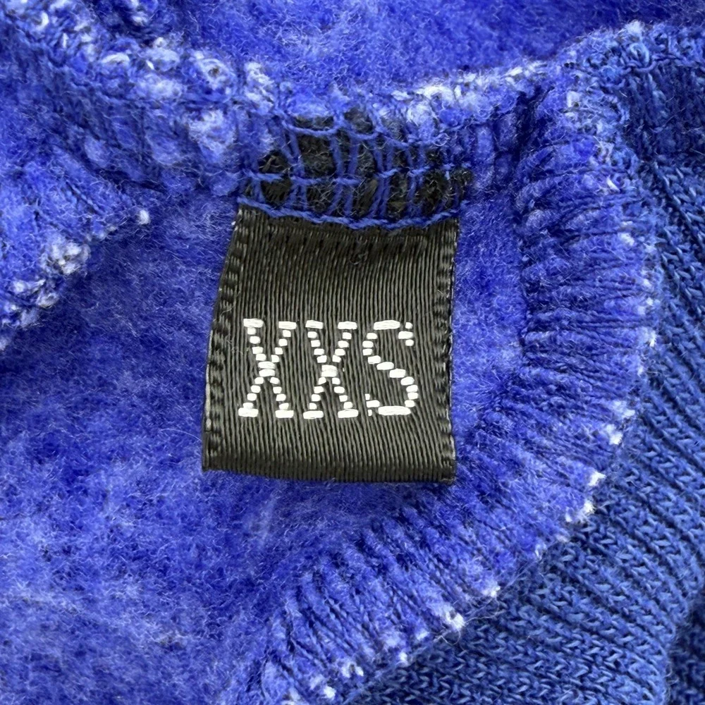 CLASSIC XXS Blue & White Knit Dog Sweater Fleece Lined Pet Pullover Warm Outfit